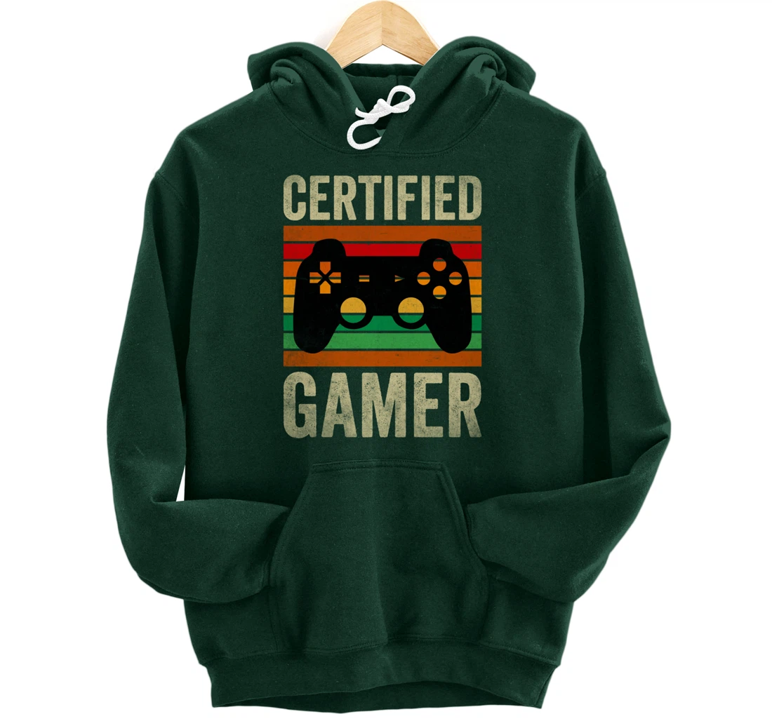 Certified Gamer Retro Funny Video Games Gaming Vintage Pullover Hoodie