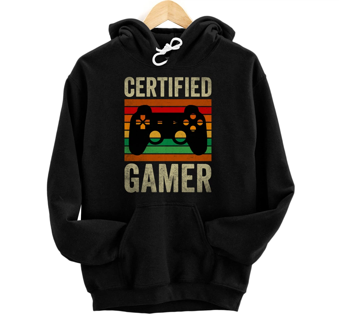 Certified Gamer Retro Funny Video Games Gaming Vintage Pullover Hoodie