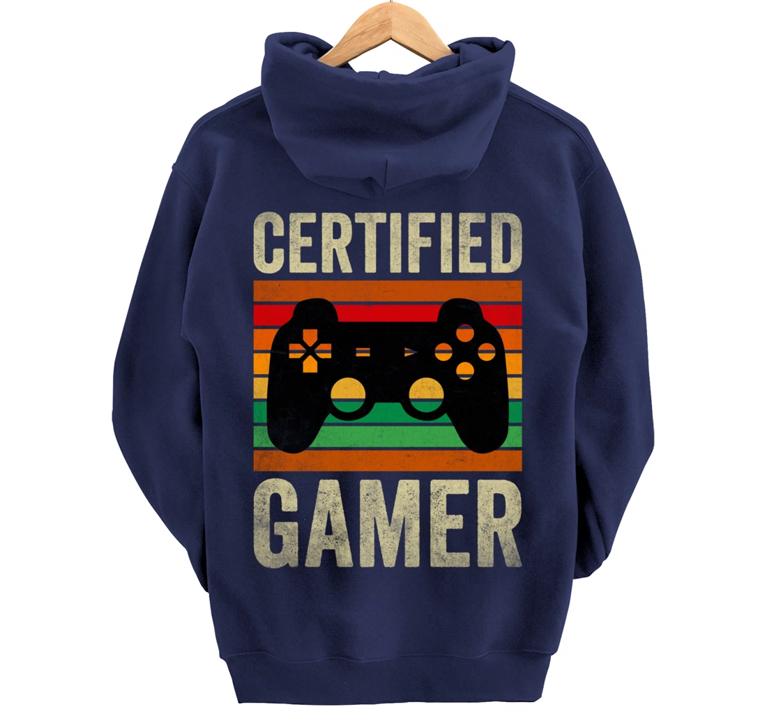 Certified Gamer Retro Funny Video Games Gaming Vintage Pullover Hoodie