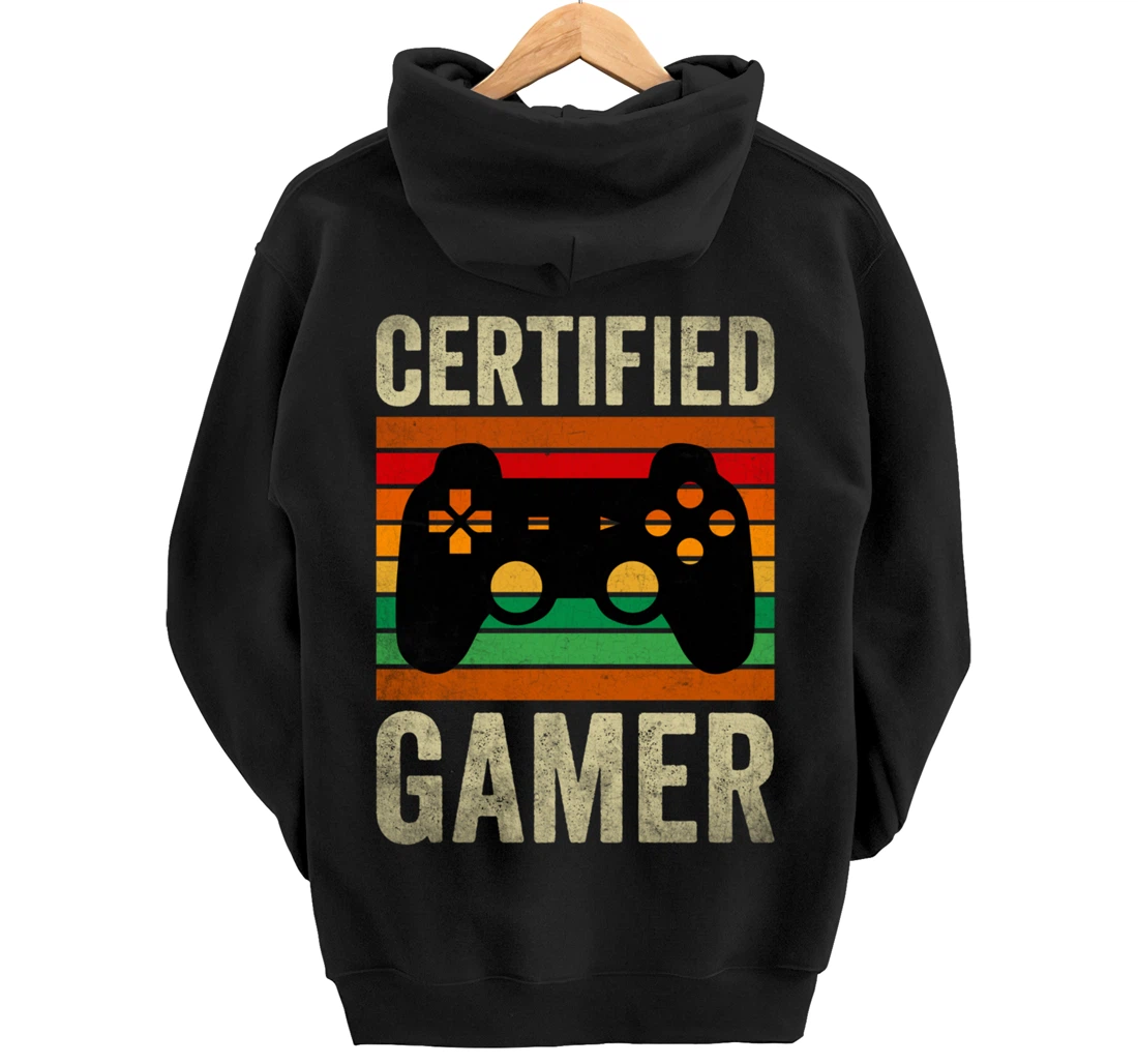 Certified Gamer Retro Funny Video Games Gaming Vintage Pullover Hoodie