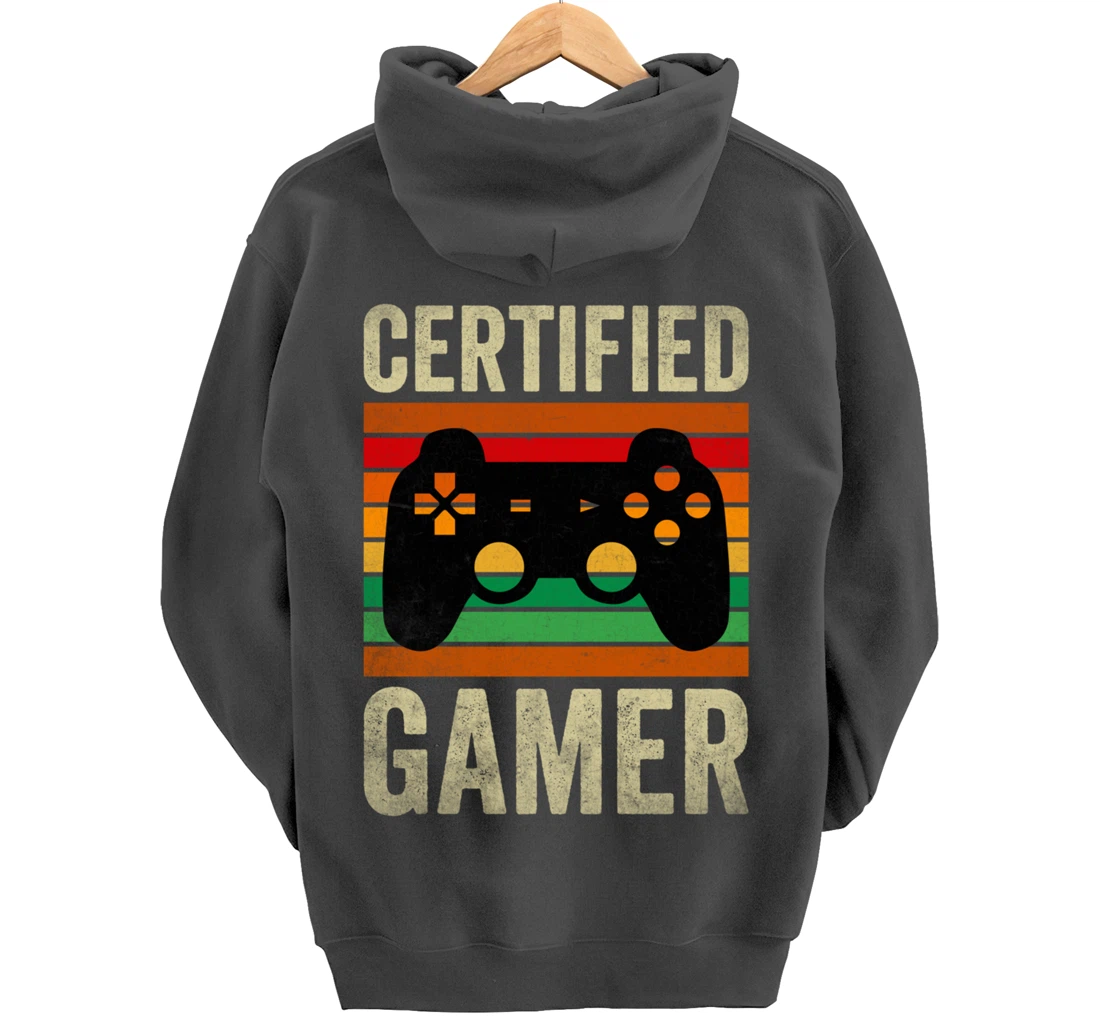 Certified Gamer Retro Funny Video Games Gaming Vintage Pullover Hoodie