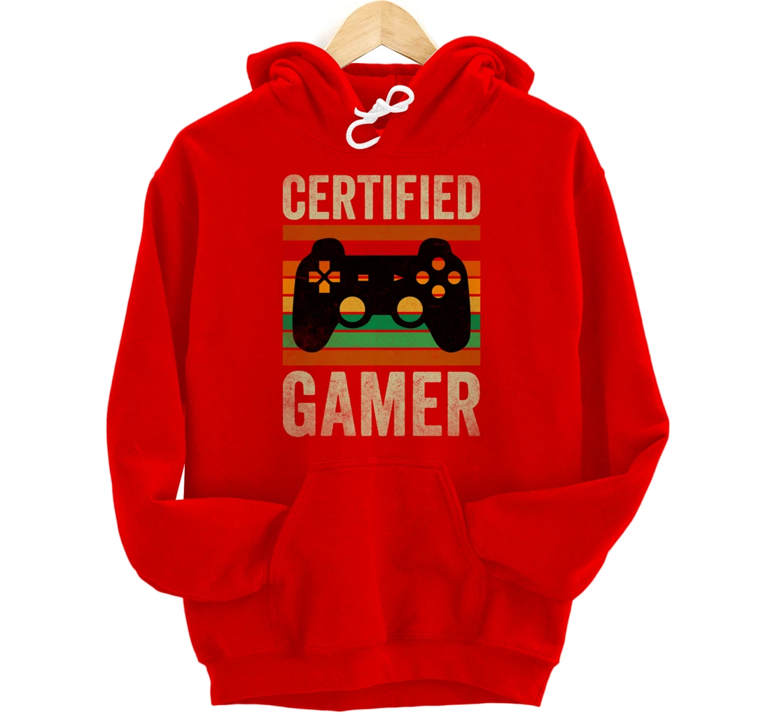 Certified Gamer Retro Funny Video Games Gaming Vintage Pullover Hoodie