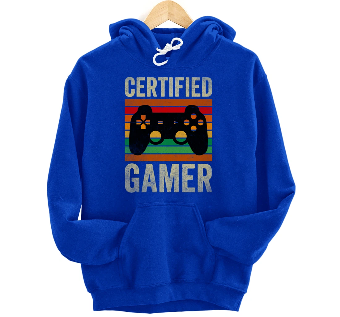 Certified Gamer Retro Funny Video Games Gaming Vintage Pullover Hoodie