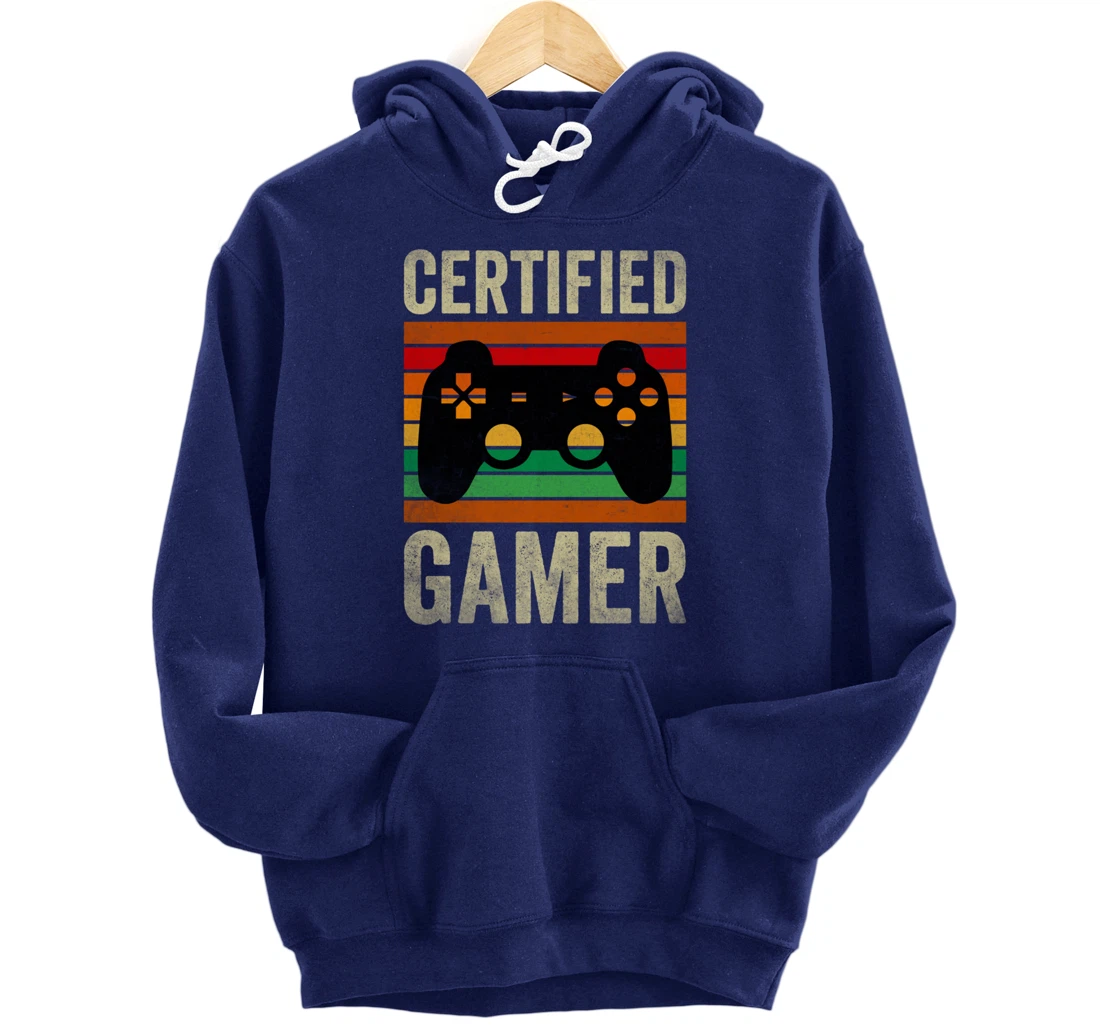 Certified Gamer Retro Funny Video Games Gaming Vintage Pullover Hoodie