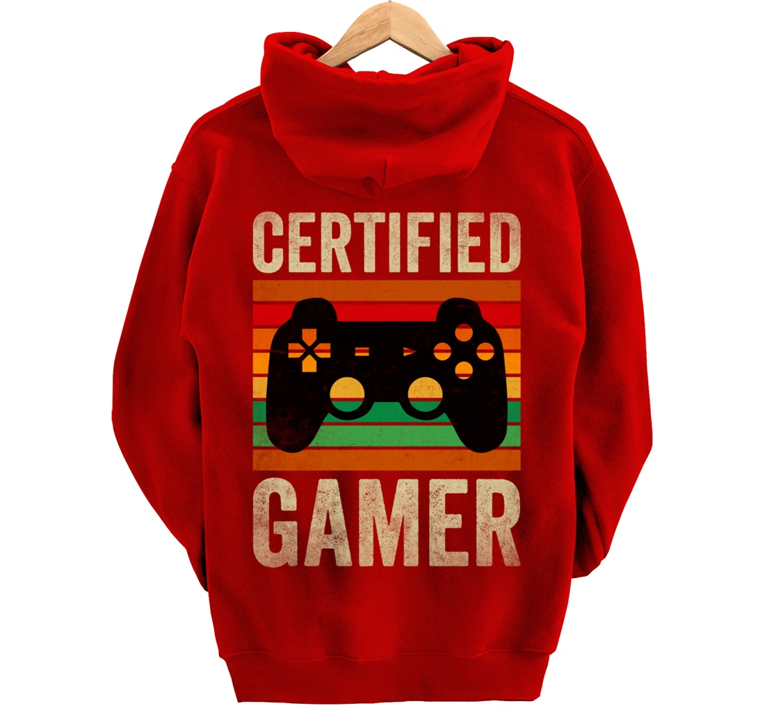 Certified Gamer Retro Funny Video Games Gaming Vintage Pullover Hoodie