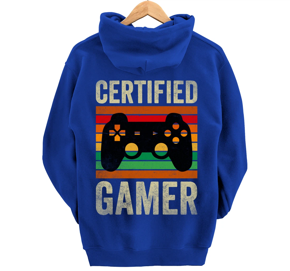 Certified Gamer Retro Funny Video Games Gaming Vintage Pullover Hoodie
