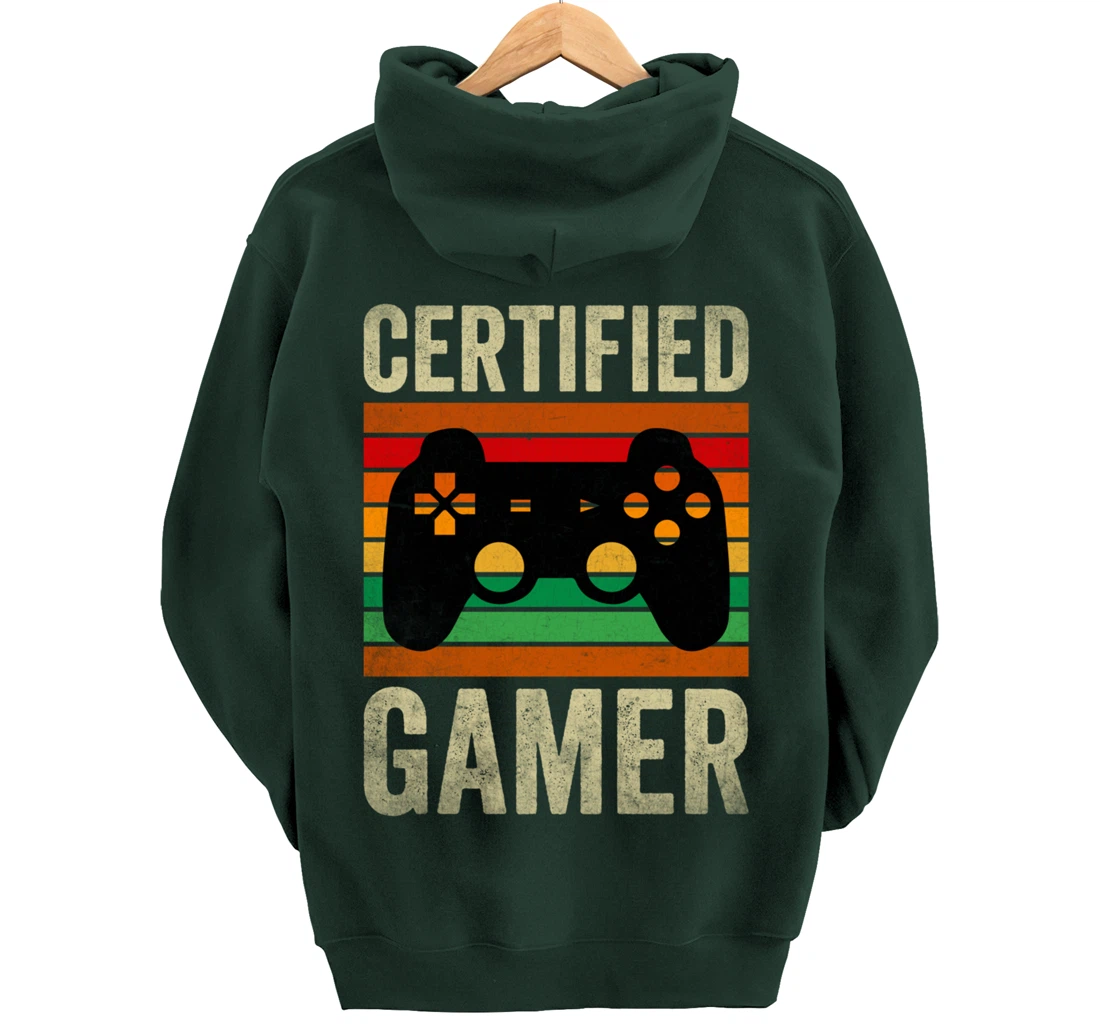 Certified Gamer Retro Funny Video Games Gaming Vintage Pullover Hoodie
