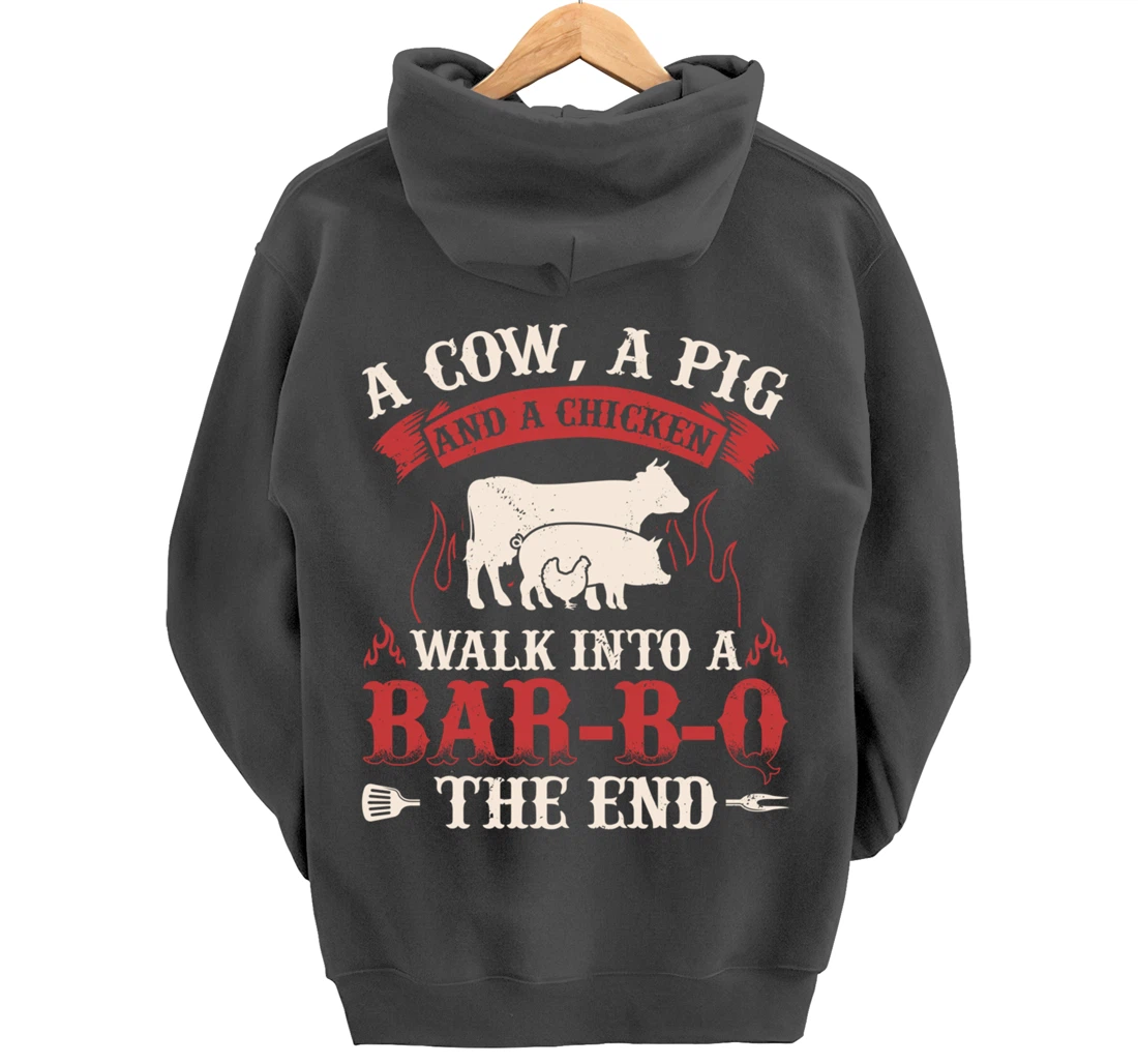 Funny Barbecue Cow Pig Chicken Graphic Meat Smoking BBQ Pullover Hoodie