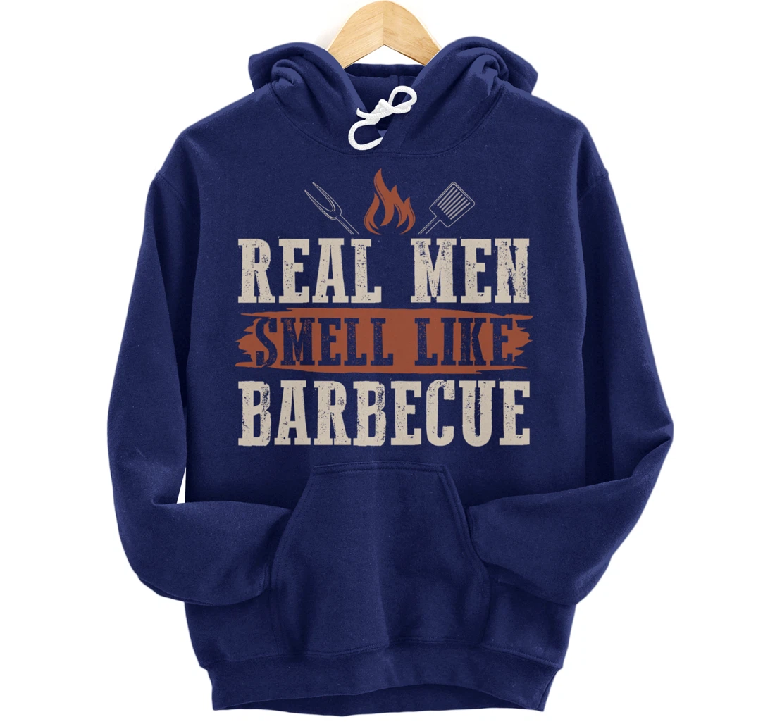Funny Barbecue Real Men Smell Graphic Boys Meat Smoking BBQ Pullover Hoodie