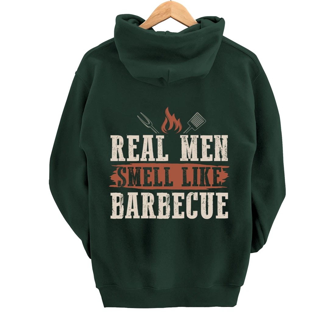 Funny Barbecue Real Men Smell Graphic Boys Meat Smoking BBQ Pullover Hoodie