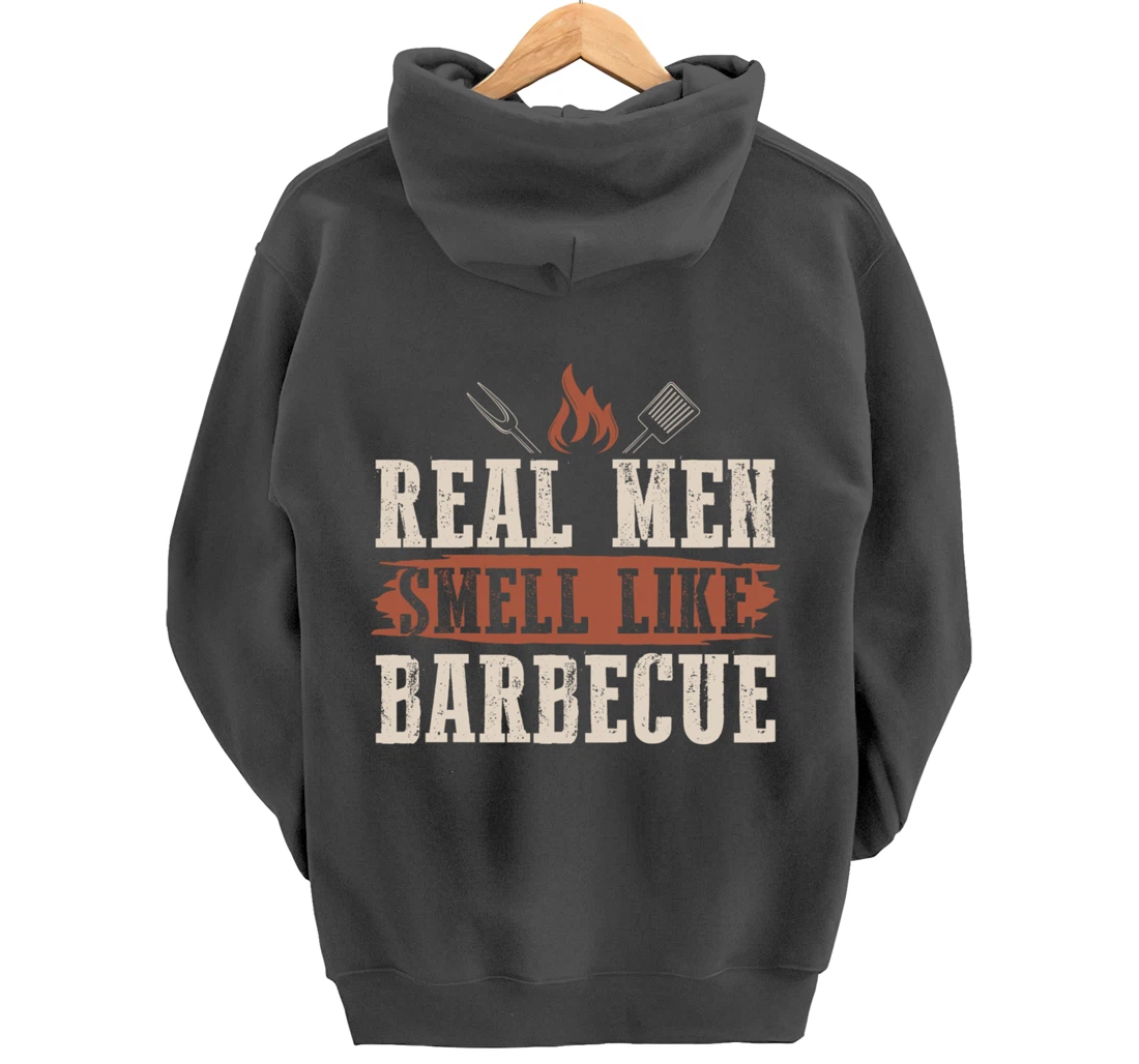 Funny Barbecue Real Men Smell Graphic Boys Meat Smoking BBQ Pullover Hoodie