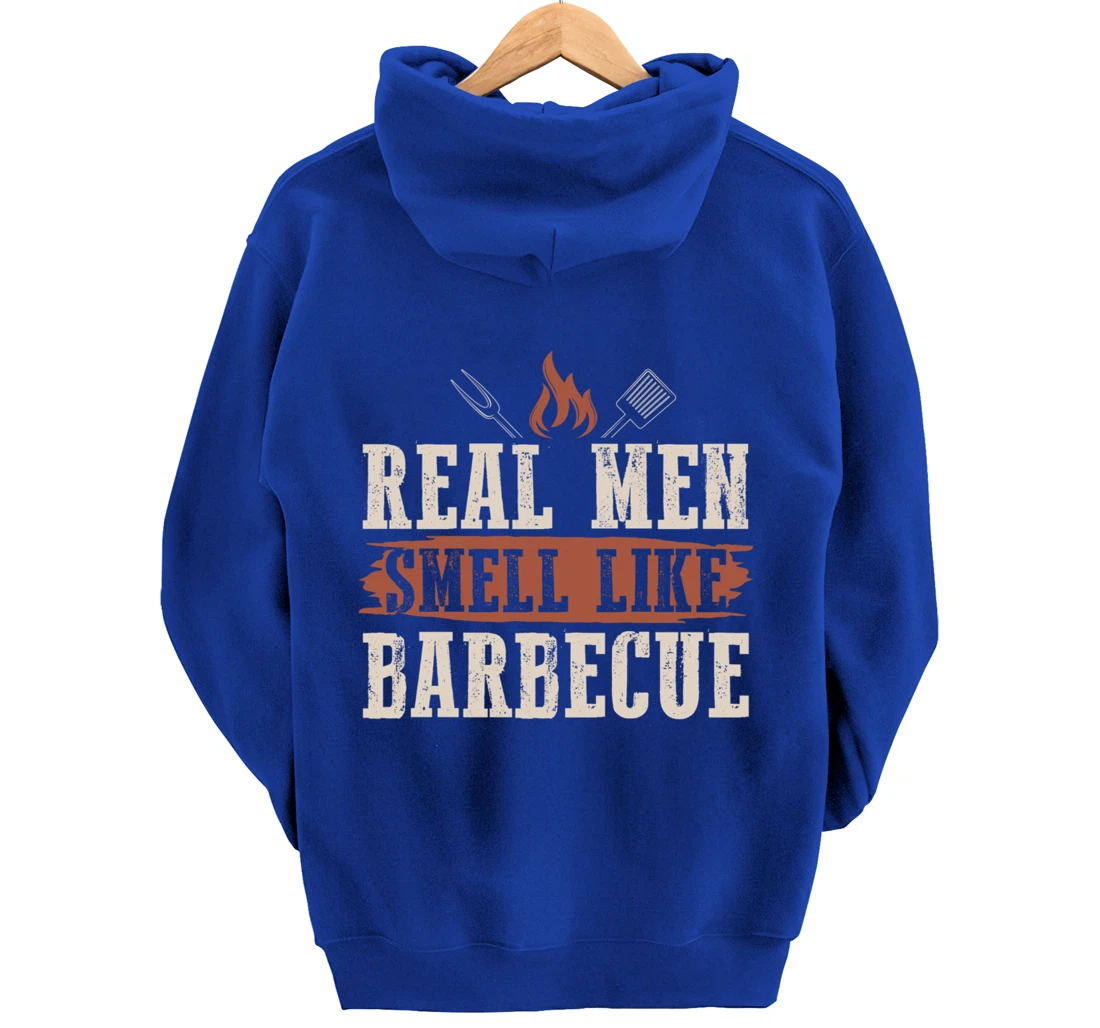 Funny Barbecue Real Men Smell Graphic Boys Meat Smoking BBQ Pullover Hoodie