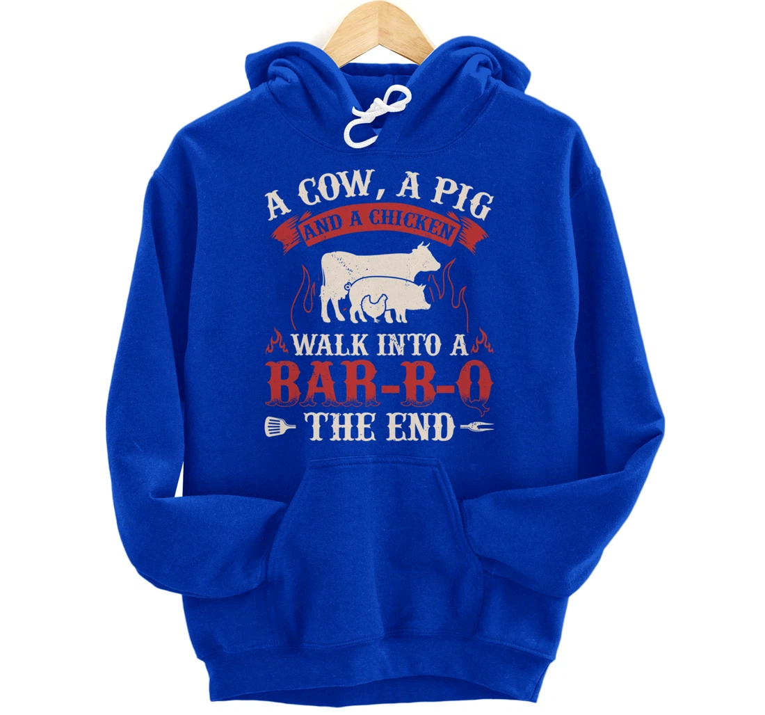 Funny Barbecue Cow Pig Chicken Graphic Meat Smoking BBQ Pullover Hoodie