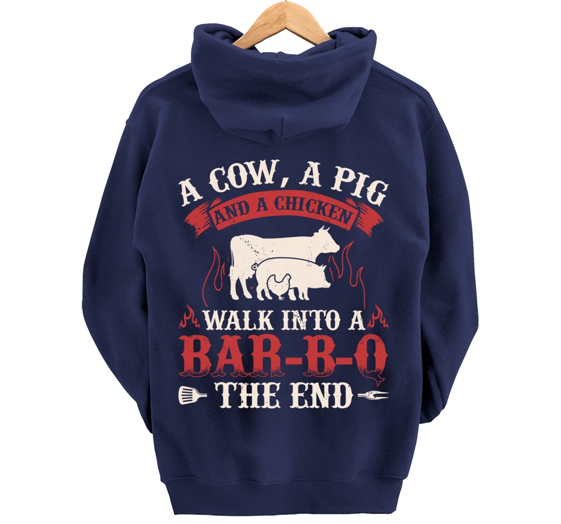 Funny Barbecue Cow Pig Chicken Graphic Meat Smoking BBQ Pullover Hoodie