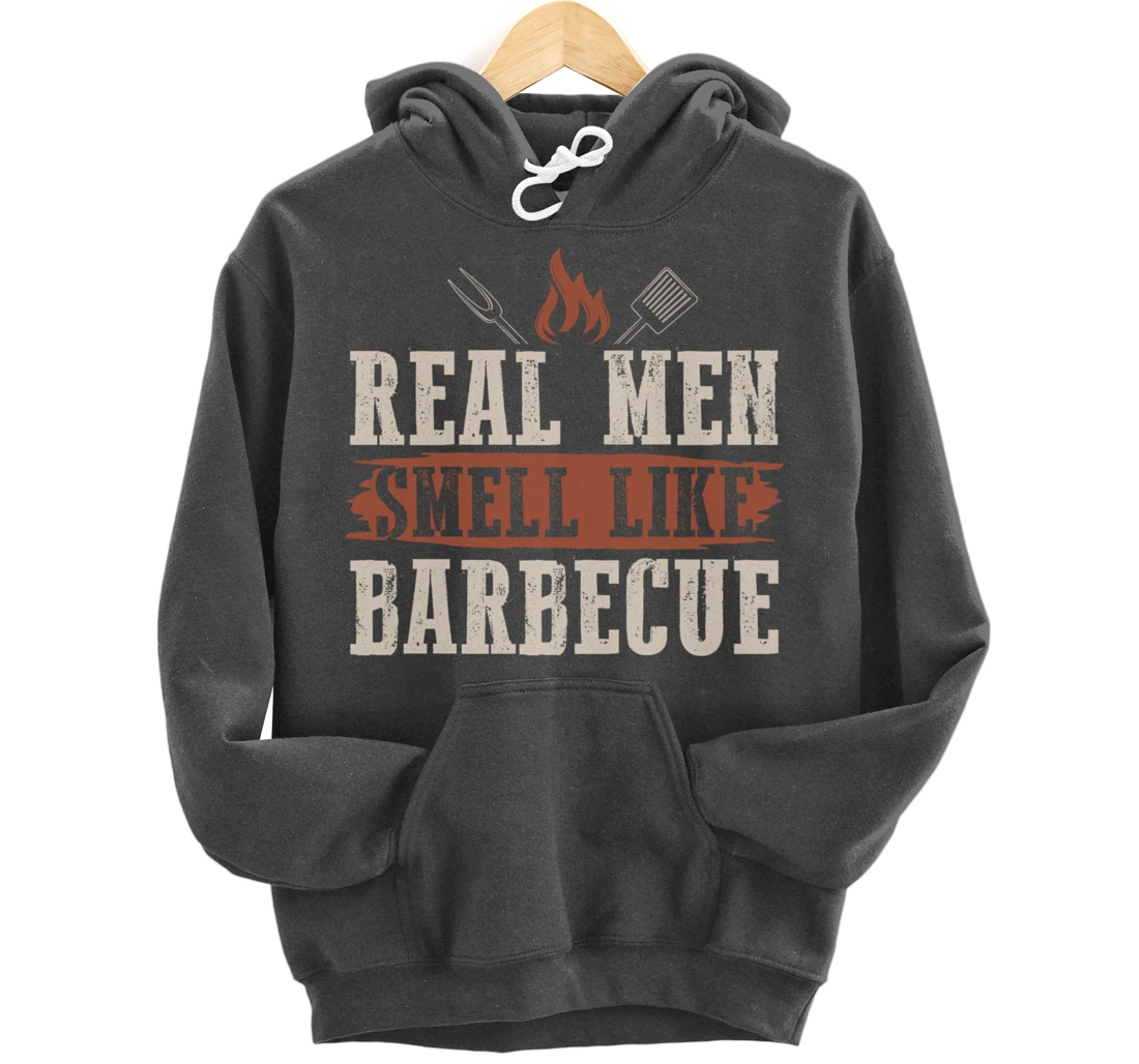 Funny Barbecue Real Men Smell Graphic Boys Meat Smoking BBQ Pullover Hoodie