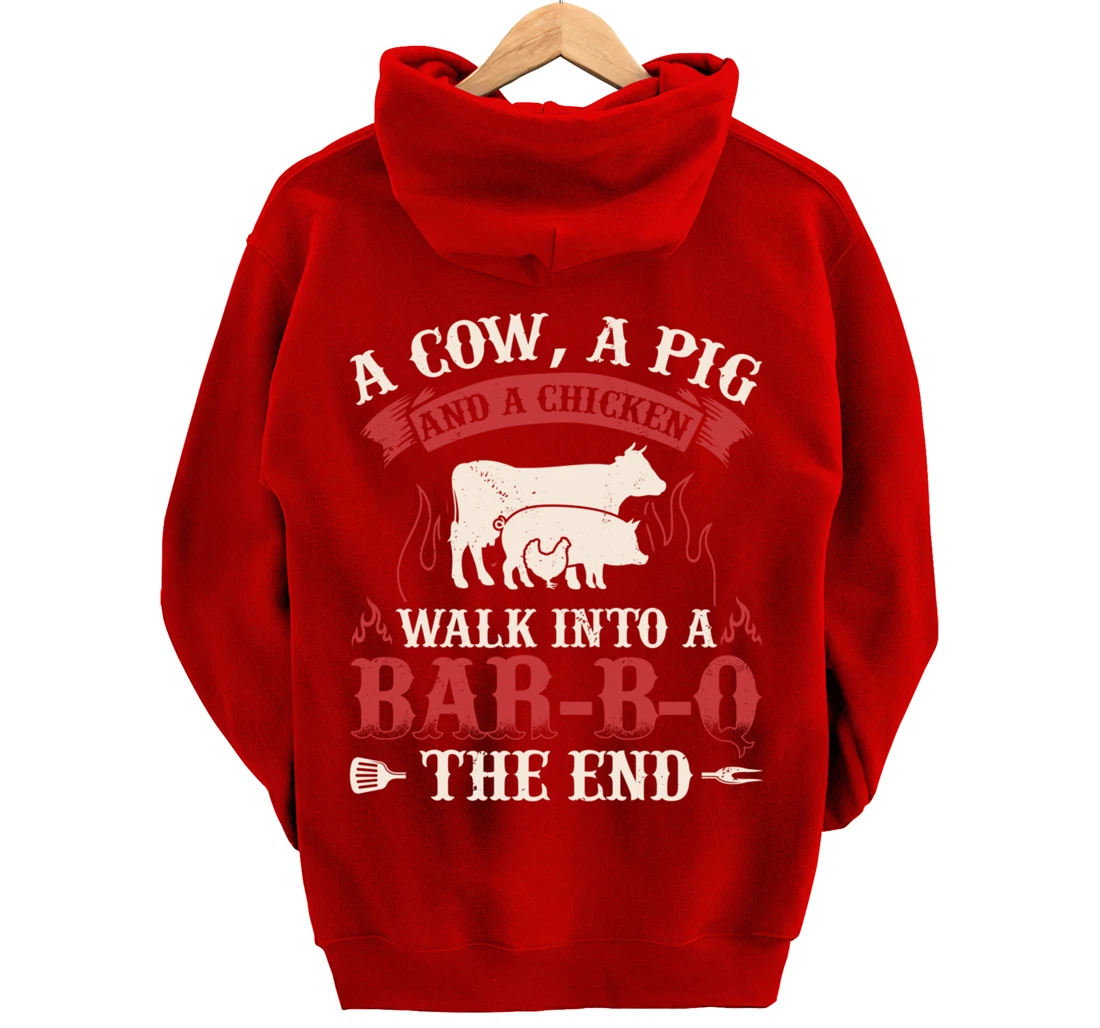 Funny Barbecue Cow Pig Chicken Graphic Meat Smoking BBQ Pullover Hoodie