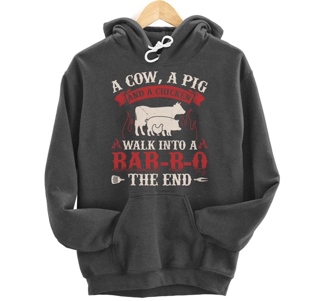 Funny Barbecue Cow Pig Chicken Graphic Meat Smoking BBQ Pullover Hoodie