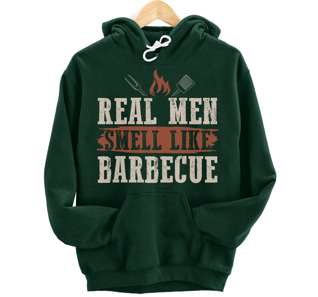 Funny Barbecue Real Men Smell Graphic Boys Meat Smoking BBQ Pullover Hoodie