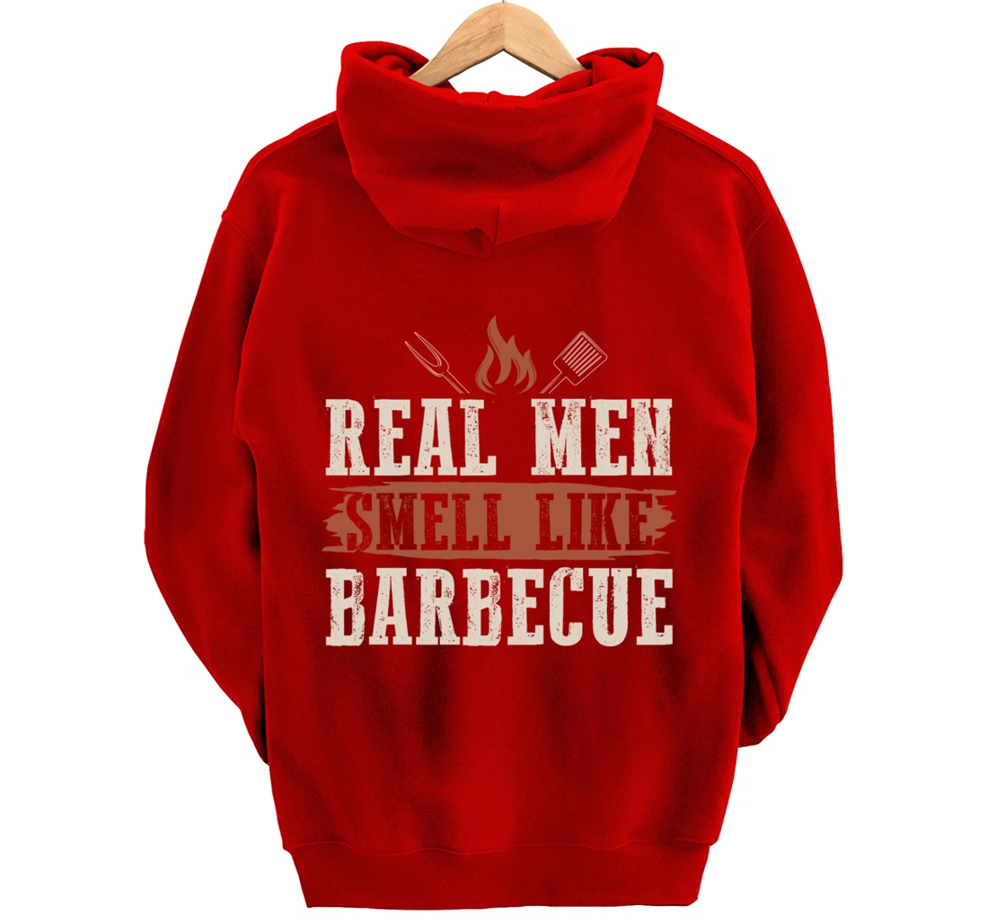 Funny Barbecue Real Men Smell Graphic Boys Meat Smoking BBQ Pullover Hoodie