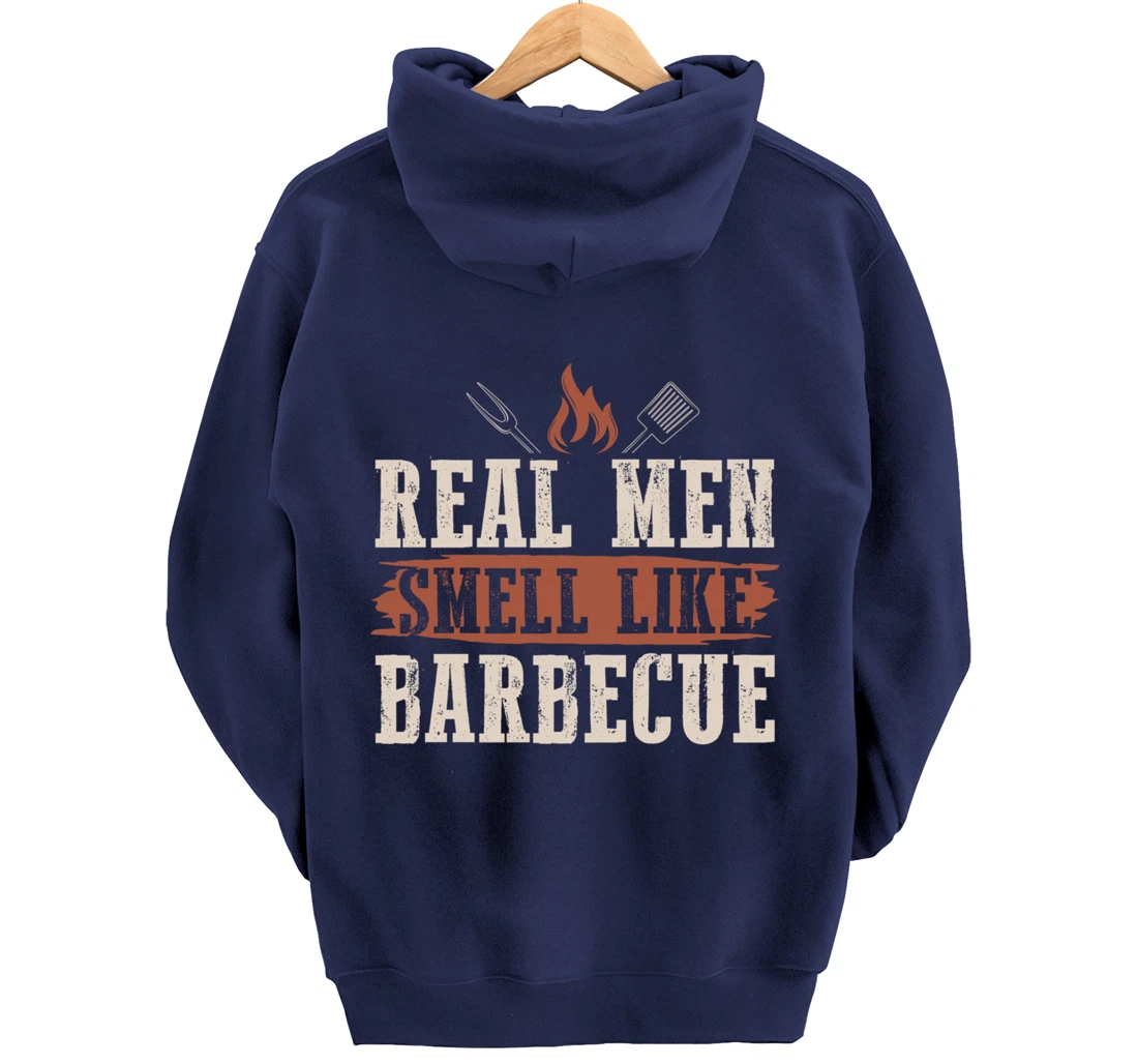Funny Barbecue Real Men Smell Graphic Boys Meat Smoking BBQ Pullover Hoodie