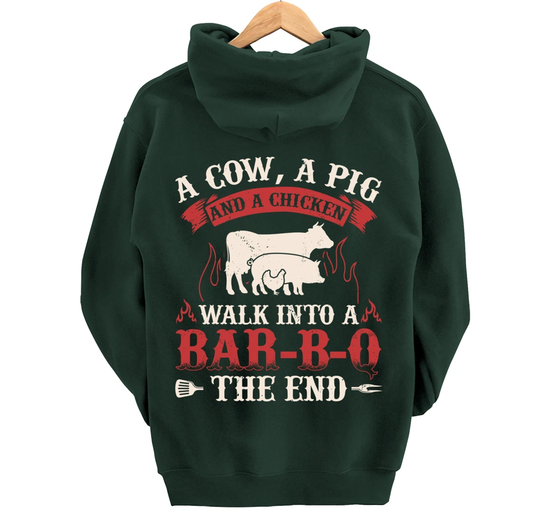 Funny Barbecue Cow Pig Chicken Graphic Meat Smoking BBQ Pullover Hoodie