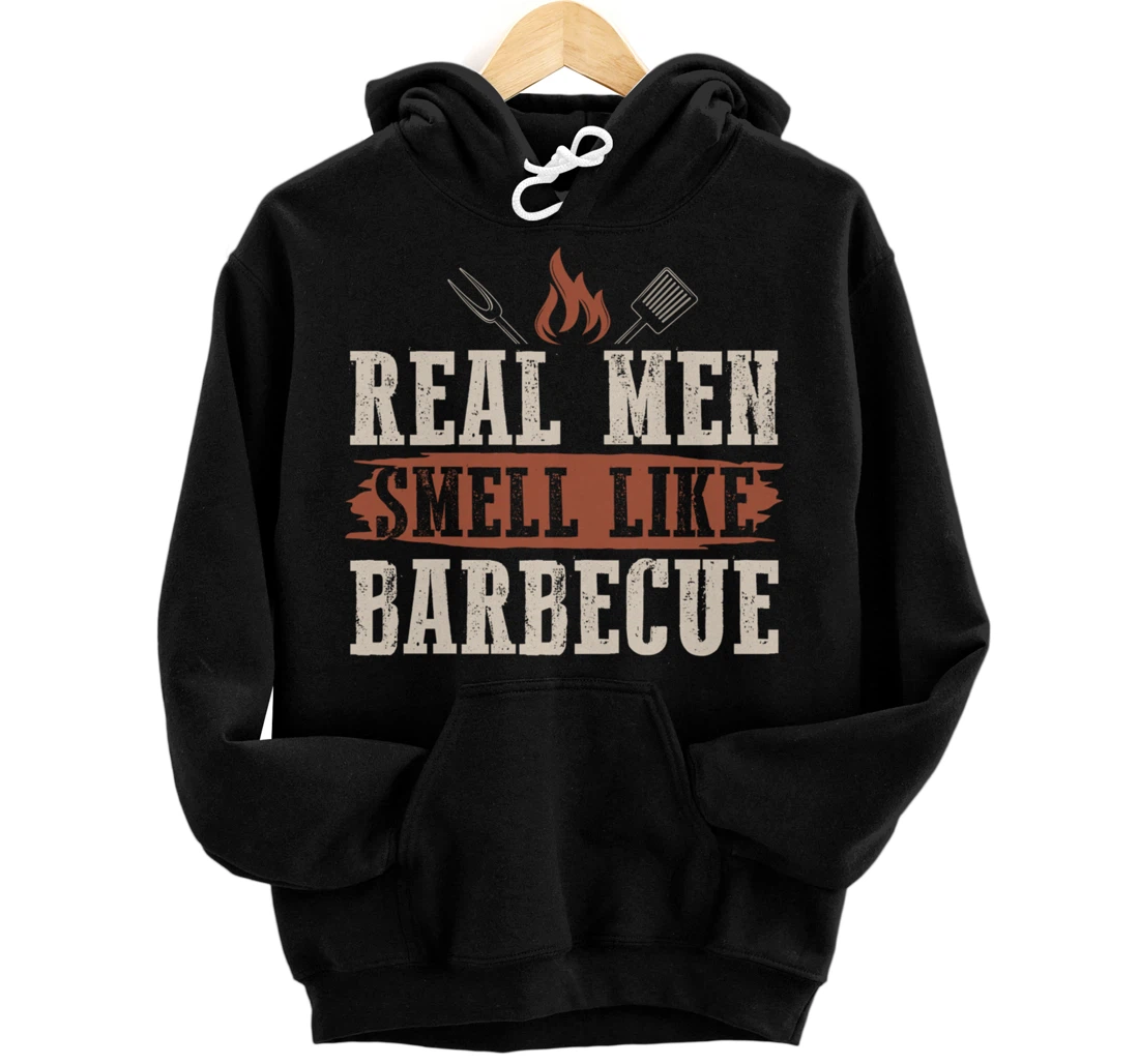 Funny Barbecue Real Men Smell Graphic Boys Meat Smoking BBQ Pullover Hoodie