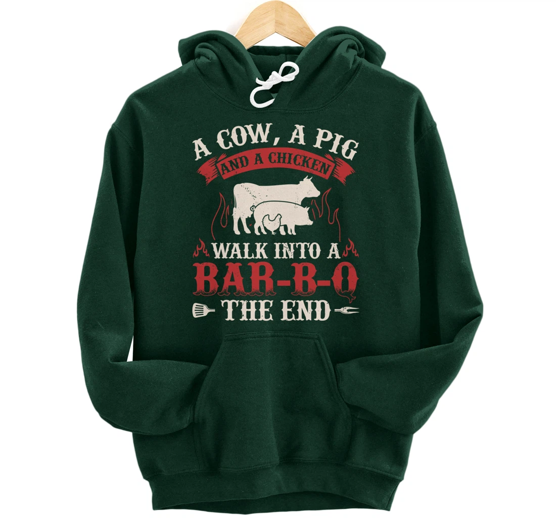 Funny Barbecue Cow Pig Chicken Graphic Meat Smoking BBQ Pullover Hoodie
