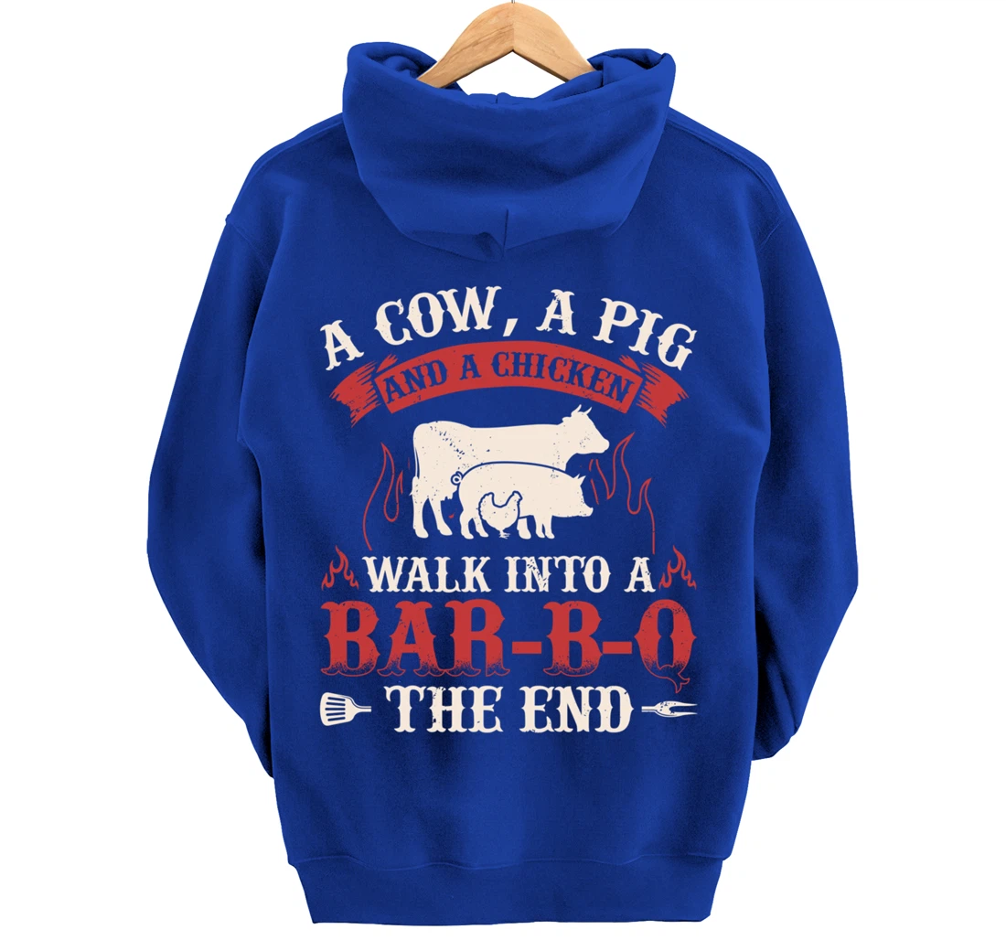 Funny Barbecue Cow Pig Chicken Graphic Meat Smoking BBQ Pullover Hoodie