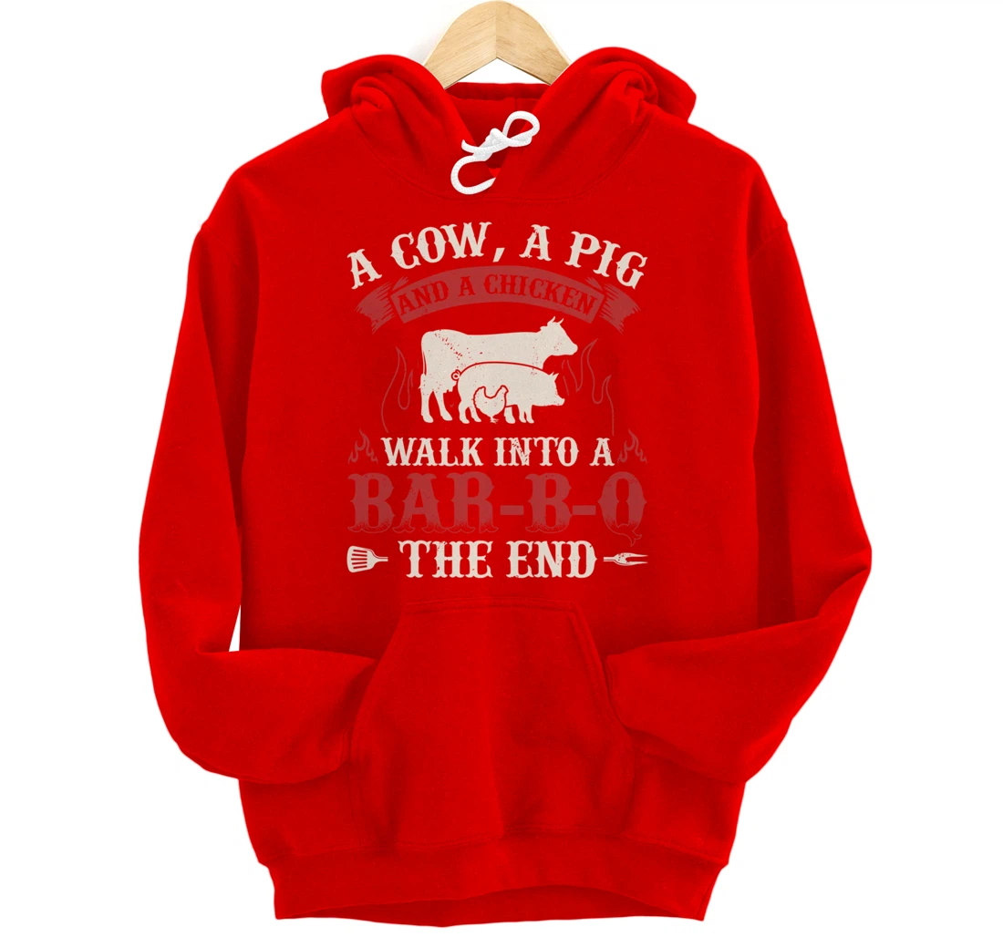 Funny Barbecue Cow Pig Chicken Graphic Meat Smoking BBQ Pullover Hoodie