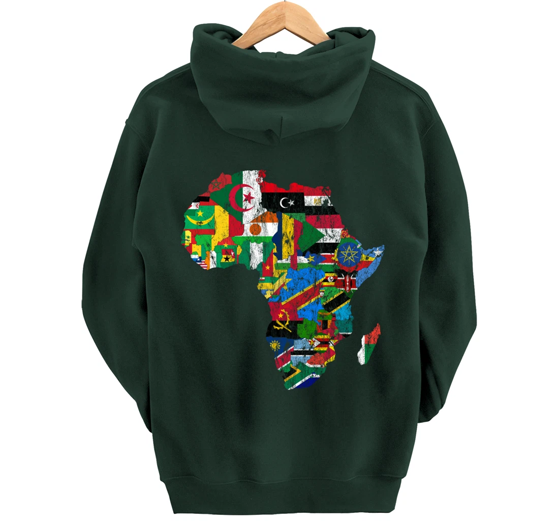 African Flags, African Silhouette, Africa Map, African Pride Pullover Hoodie