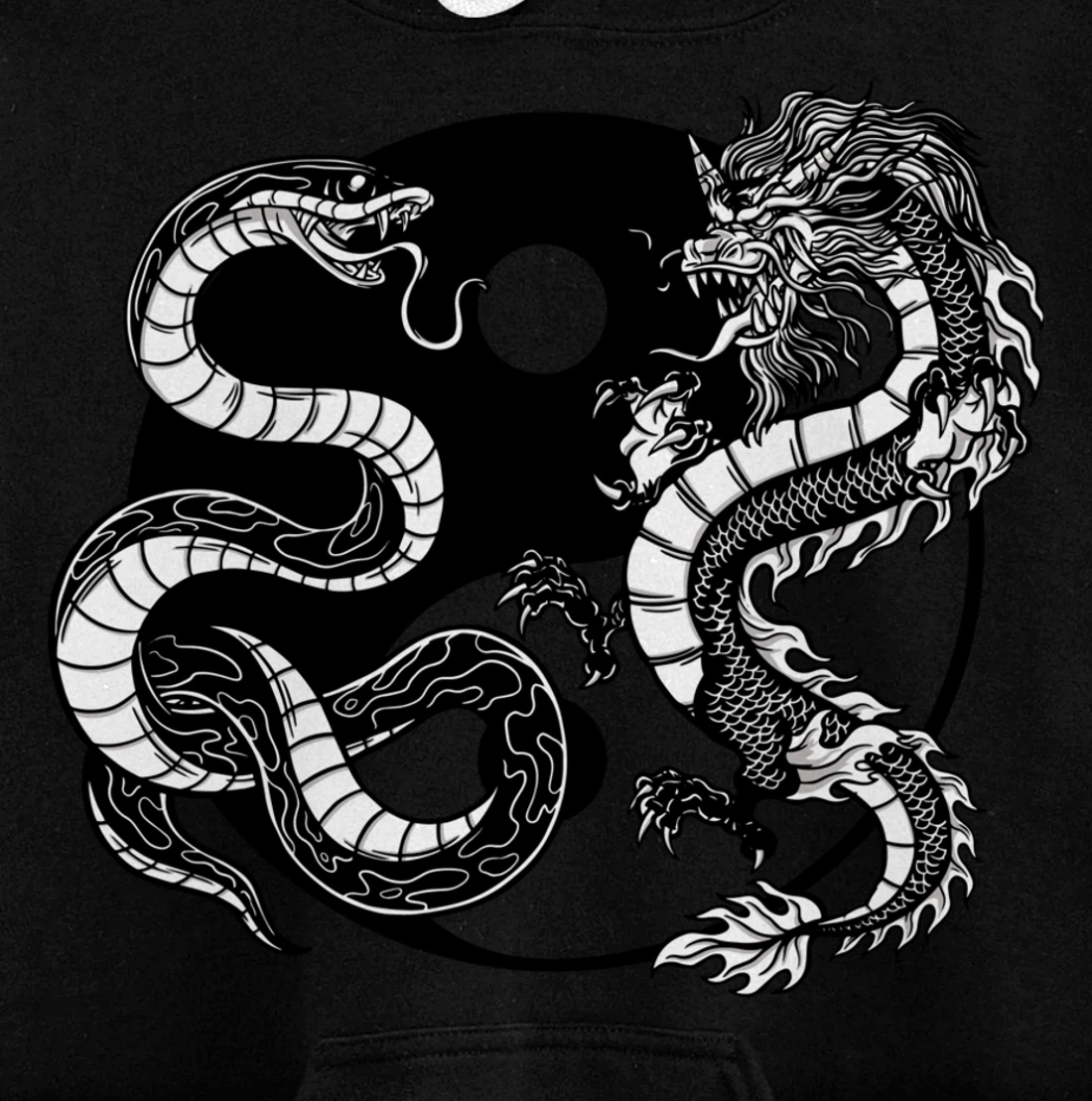 Cool Yin Yang Snake Fighting Dragon Backside Pullover Hoodie