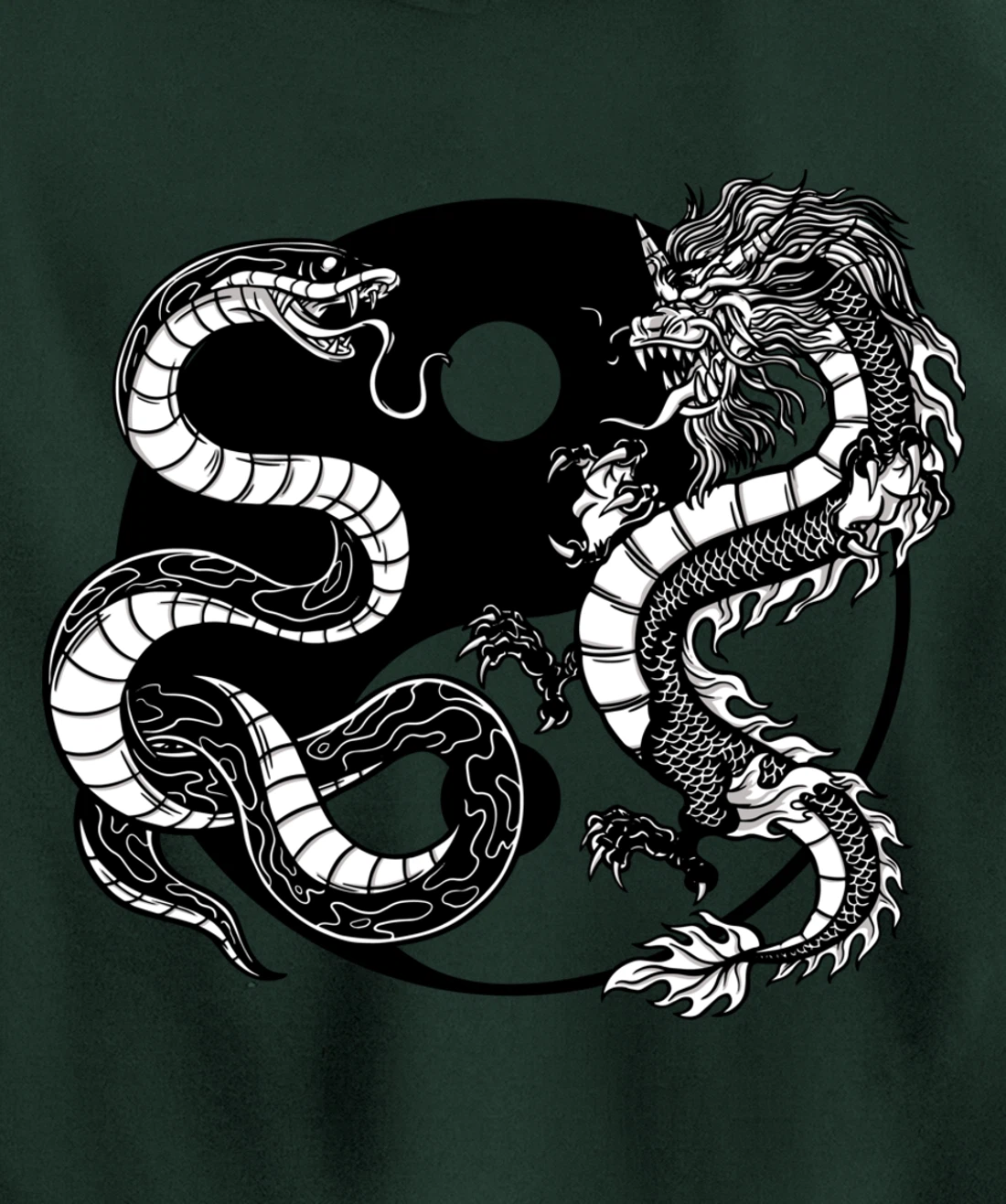 Cool Yin Yang Snake Fighting Dragon Backside Pullover Hoodie