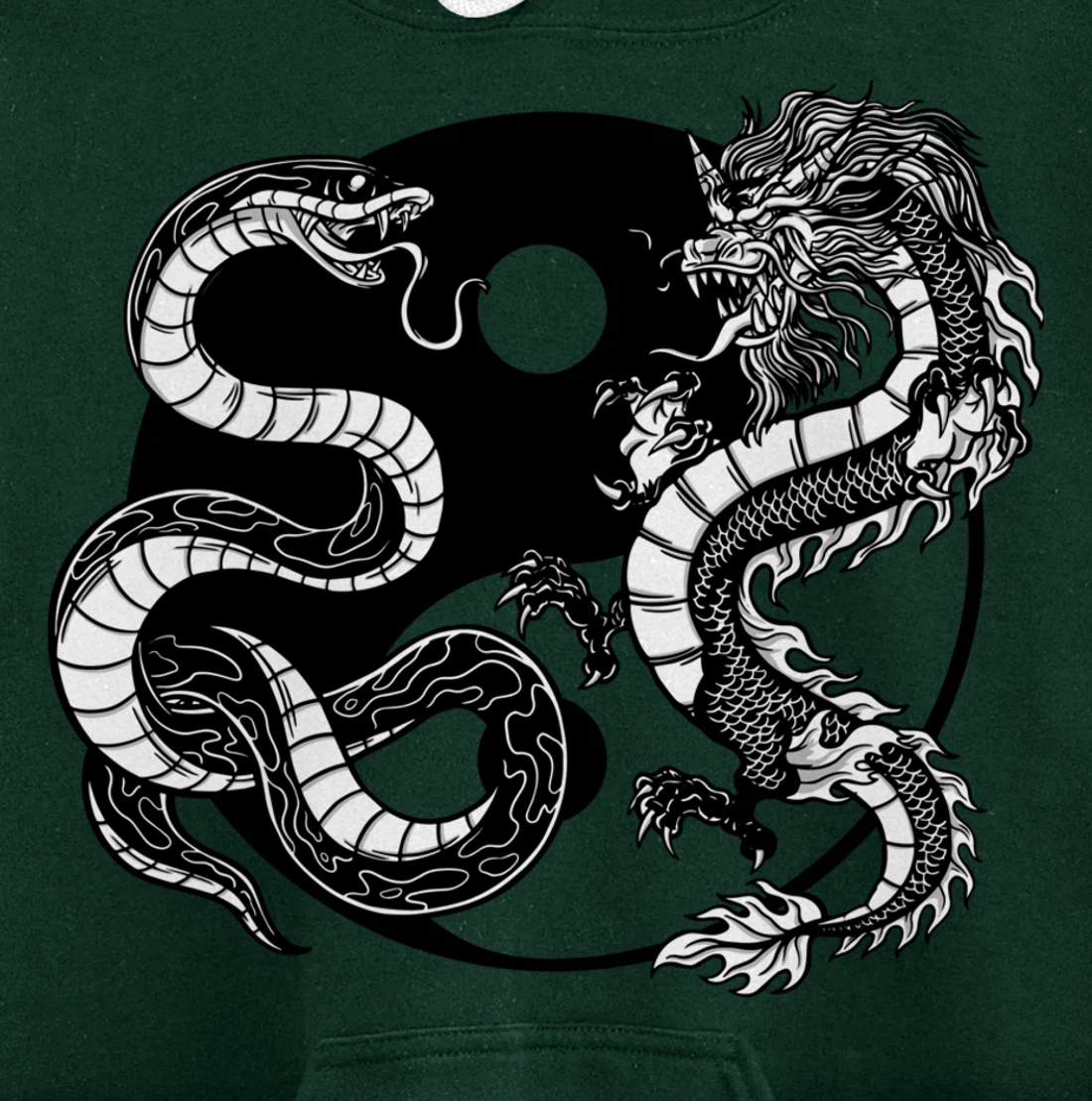 Cool Yin Yang Snake Fighting Dragon Backside Pullover Hoodie