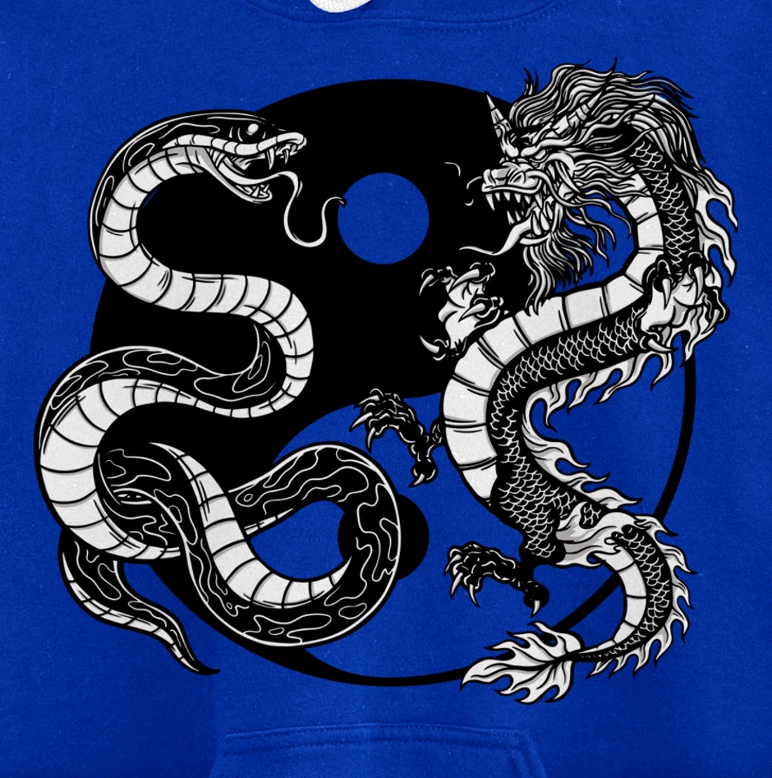 Cool Yin Yang Snake Fighting Dragon Backside Pullover Hoodie