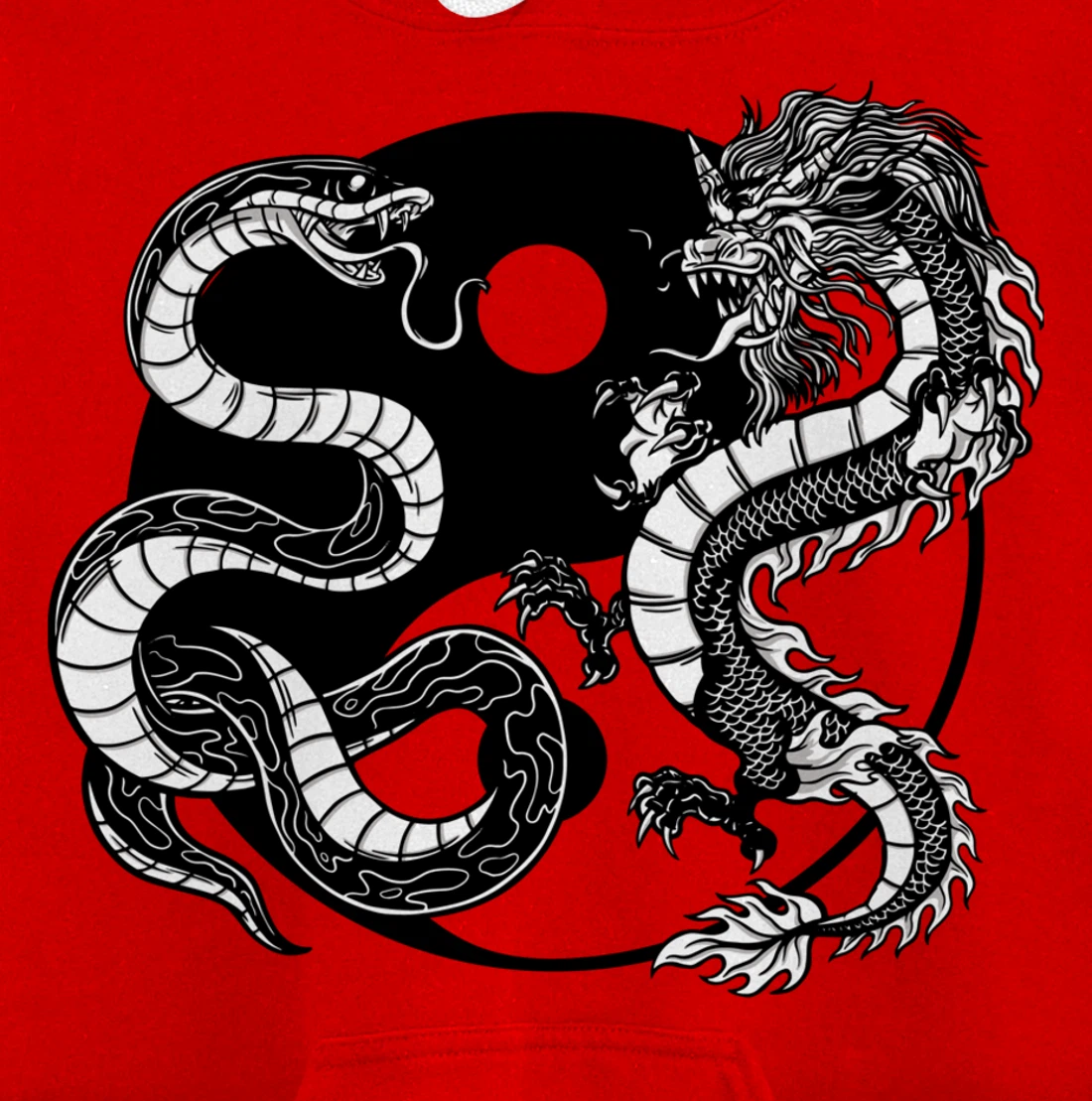 Cool Yin Yang Snake Fighting Dragon Backside Pullover Hoodie