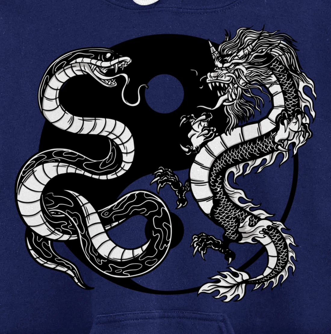 Cool Yin Yang Snake Fighting Dragon Backside Pullover Hoodie
