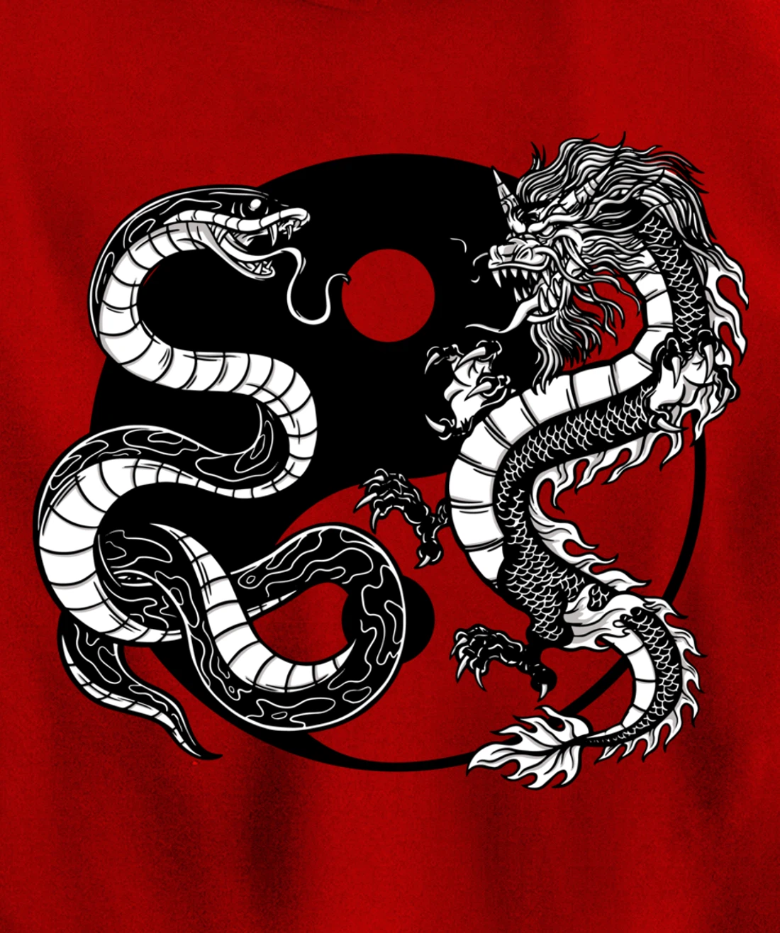 Cool Yin Yang Snake Fighting Dragon Backside Pullover Hoodie