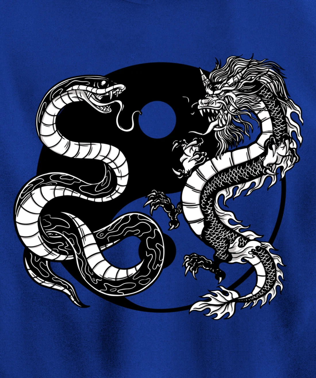 Cool Yin Yang Snake Fighting Dragon Backside Pullover Hoodie