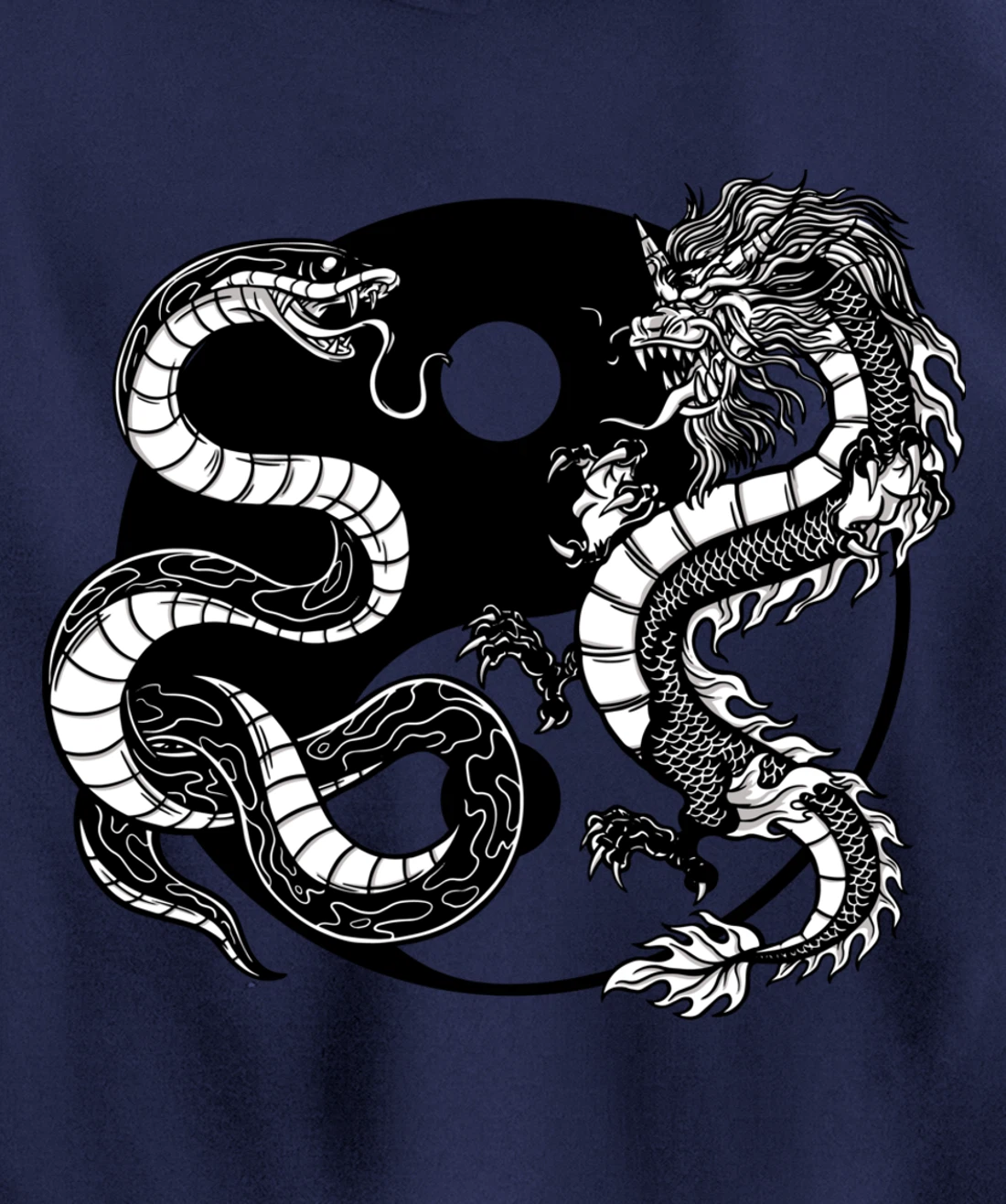 Cool Yin Yang Snake Fighting Dragon Backside Pullover Hoodie