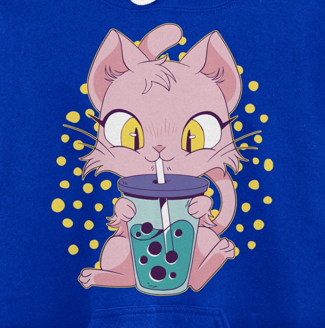 Kawaii Cute Anime Cat Drinking Boba Tea Japanese Bubble Tea Pullover Hoodie