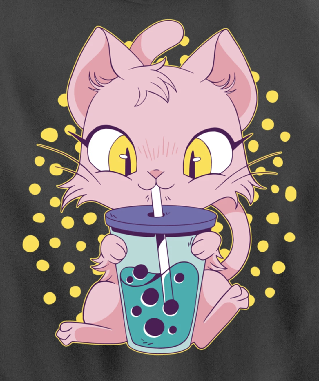 Kawaii Cute Anime Cat Drinking Boba Tea Japanese Bubble Tea Pullover Hoodie