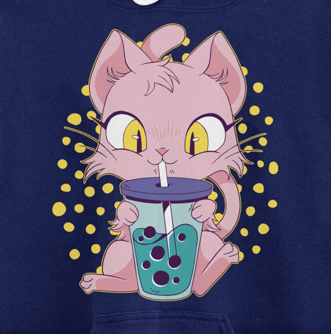 Kawaii Cute Anime Cat Drinking Boba Tea Japanese Bubble Tea Pullover Hoodie