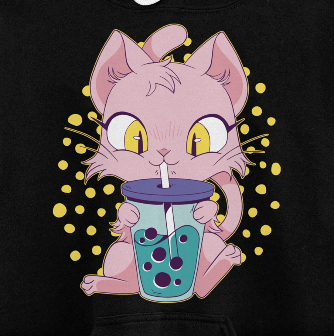 Kawaii Cute Anime Cat Drinking Boba Tea Japanese Bubble Tea Pullover Hoodie