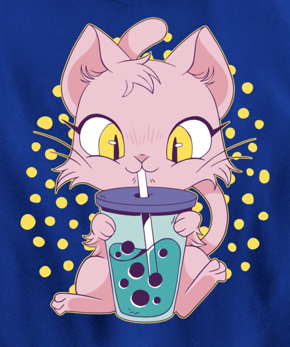 Kawaii Cute Anime Cat Drinking Boba Tea Japanese Bubble Tea Pullover Hoodie