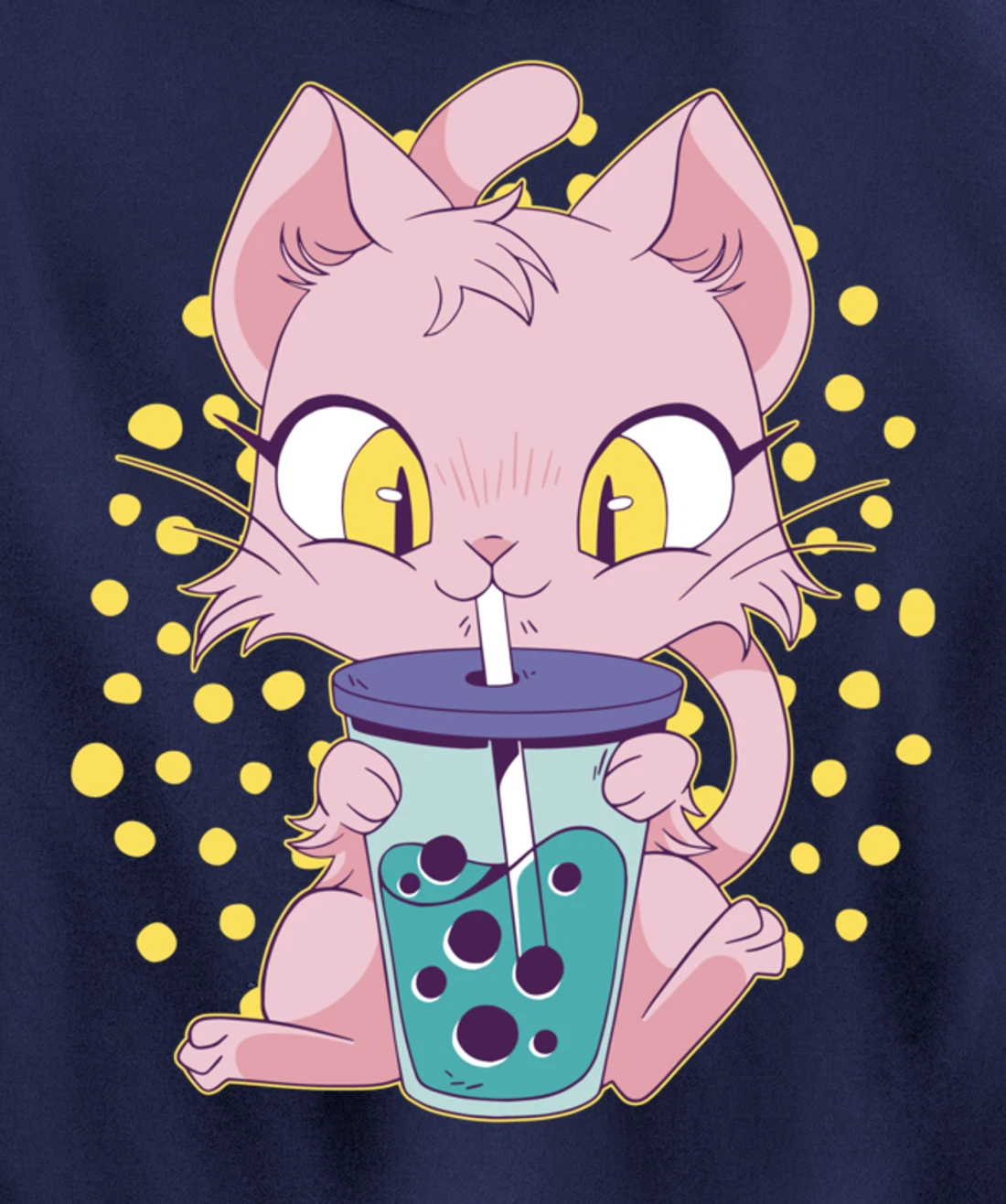 Kawaii Cute Anime Cat Drinking Boba Tea Japanese Bubble Tea Pullover Hoodie