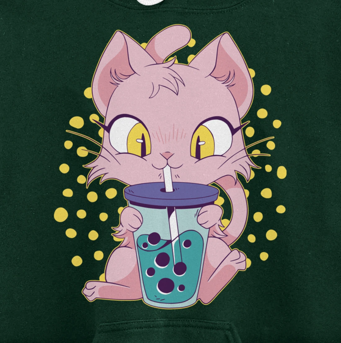 Kawaii Cute Anime Cat Drinking Boba Tea Japanese Bubble Tea Pullover Hoodie