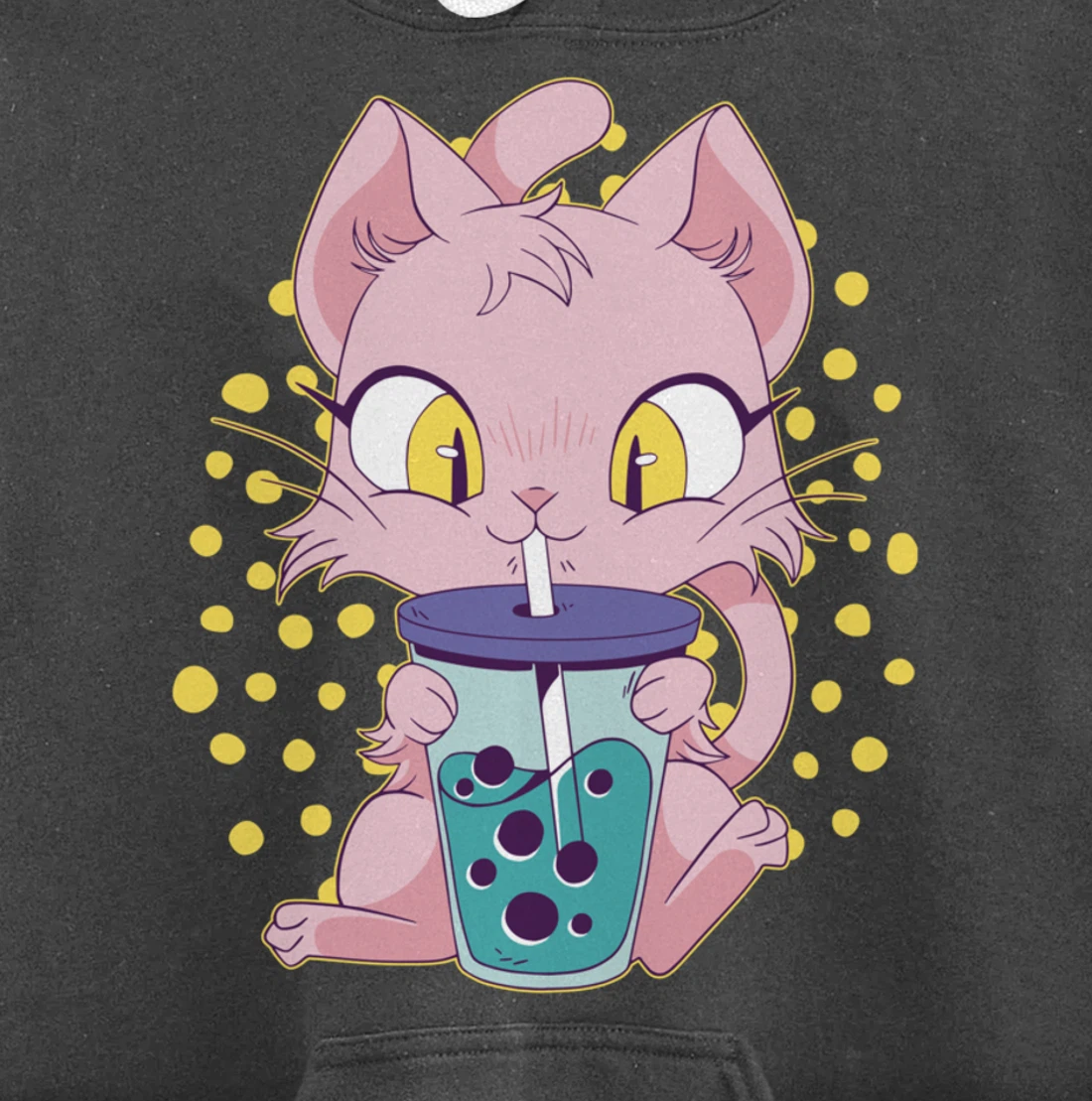 Kawaii Cute Anime Cat Drinking Boba Tea Japanese Bubble Tea Pullover Hoodie
