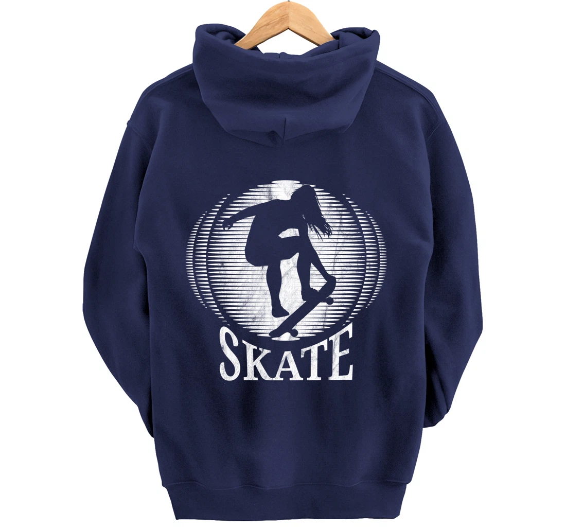 Skateboarding Girl Skater Girl Sunset Skate - Vintage Retro Pullover Hoodie