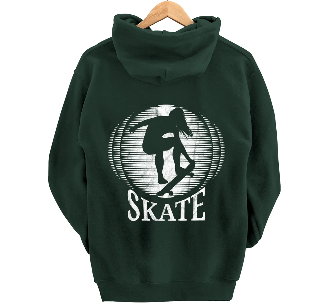 Skateboarding Girl Skater Girl Sunset Skate - Vintage Retro Pullover Hoodie