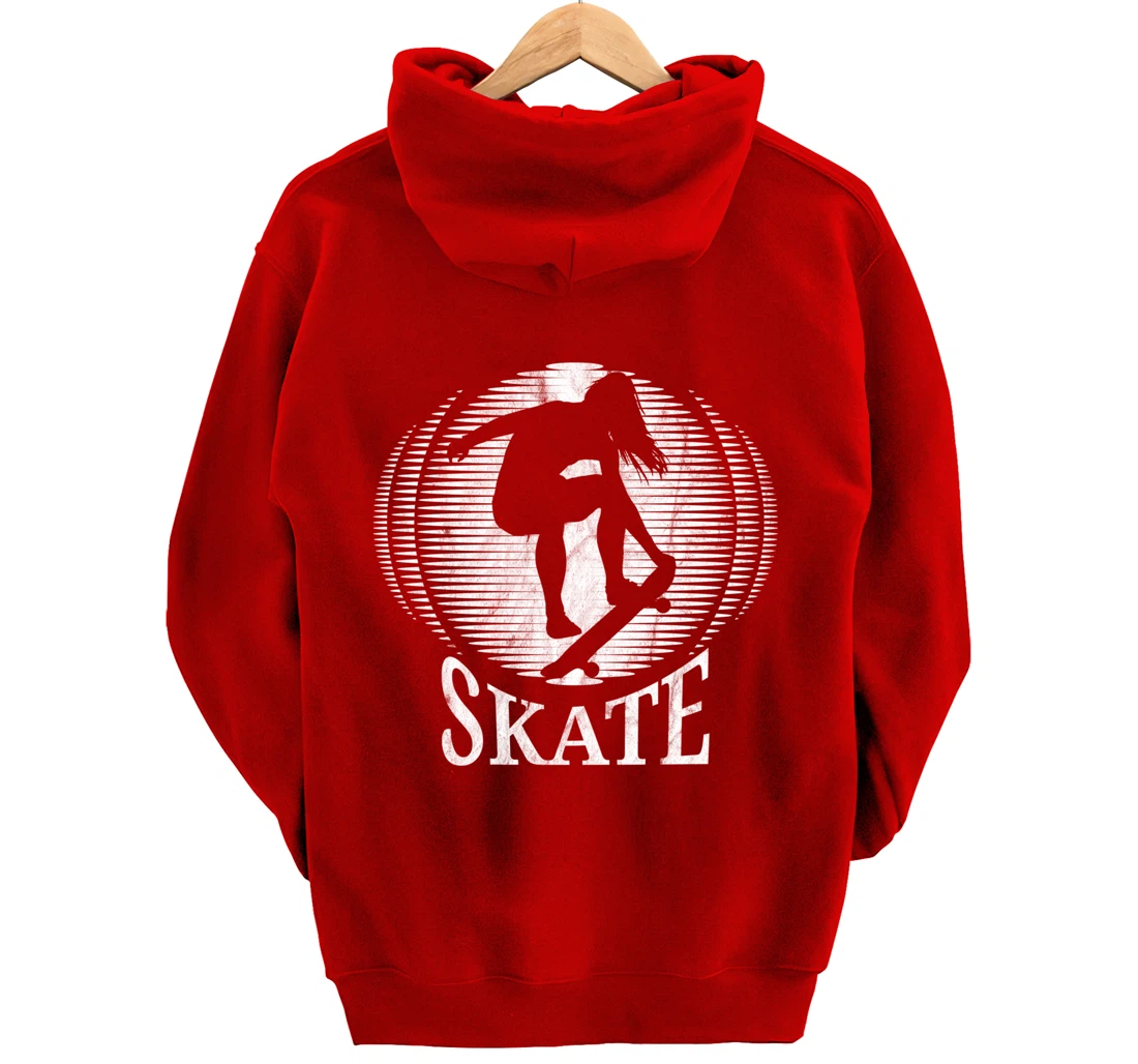 Skateboarding Girl Skater Girl Sunset Skate - Vintage Retro Pullover Hoodie
